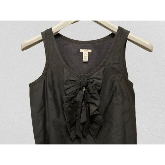 J.CREW Blouse Smoke Gray Beaded Ruffle Front Cotton Silk Top Size 4 - Picture 2 of 5